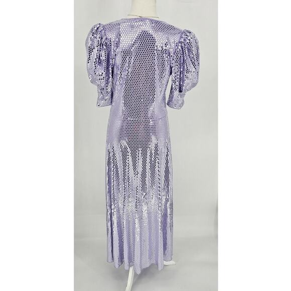 NWT ROTATE Sierina Metallic Ruched Puff Sleeve Midi Dress - Size 8 - Picture 5 of 8